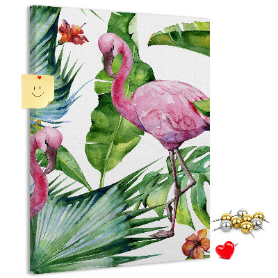 Wall cork memo board Cheerful flamingos in a tropical setting