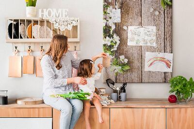 Memo cork board Flowers on a background of wooden boards