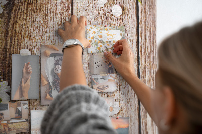 Memo cork board Flowers on a background of wooden boards