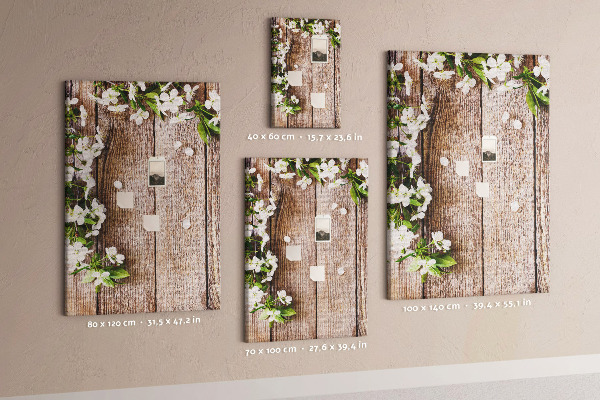 Memo cork board Flowers on a background of wooden boards