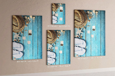 Pin board Summer accessories on a blue wood background