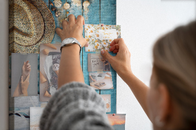 Pin board Summer accessories on a blue wood background