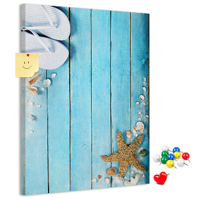 Wall cork memo board Beach flip-flops on a blue board