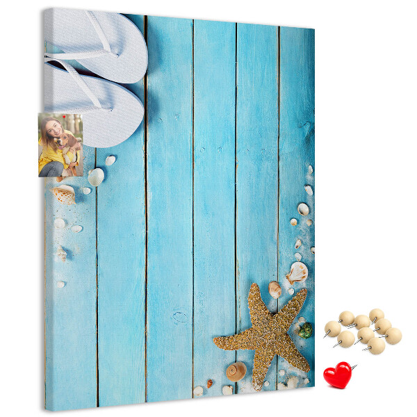 Wall cork memo board Beach flip-flops on a blue board