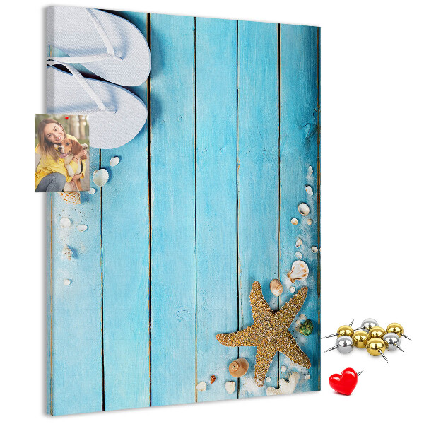 Wall cork memo board Beach flip-flops on a blue board