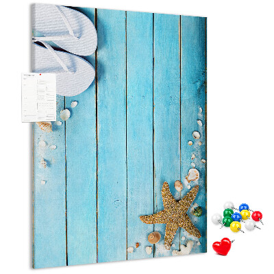 Wall cork memo board Beach flip-flops on a blue board