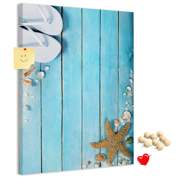Wall cork memo board Beach flip-flops on a blue board