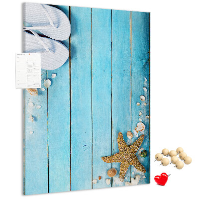 Wall cork memo board Beach flip-flops on a blue board