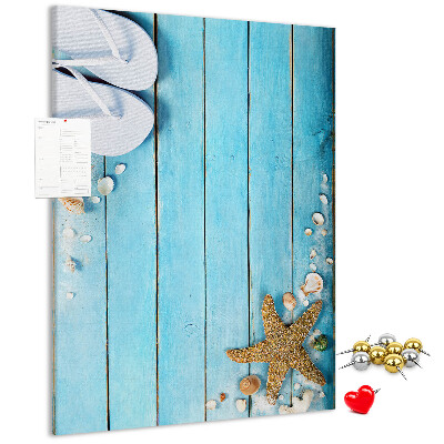 Wall cork memo board Beach flip-flops on a blue board