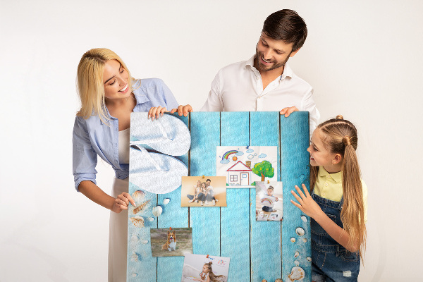 Wall cork memo board Beach flip-flops on a blue board