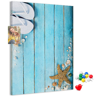 Wall cork memo board Beach flip-flops on a blue board