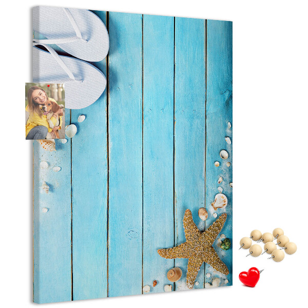Wall cork memo board Beach flip-flops on a blue board