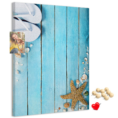 Wall cork memo board Beach flip-flops on a blue board
