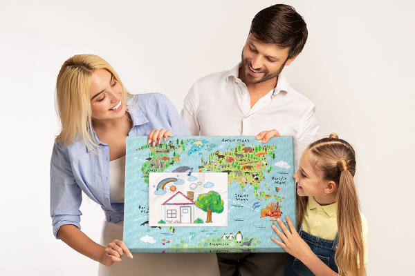 Cork display board World map with animals