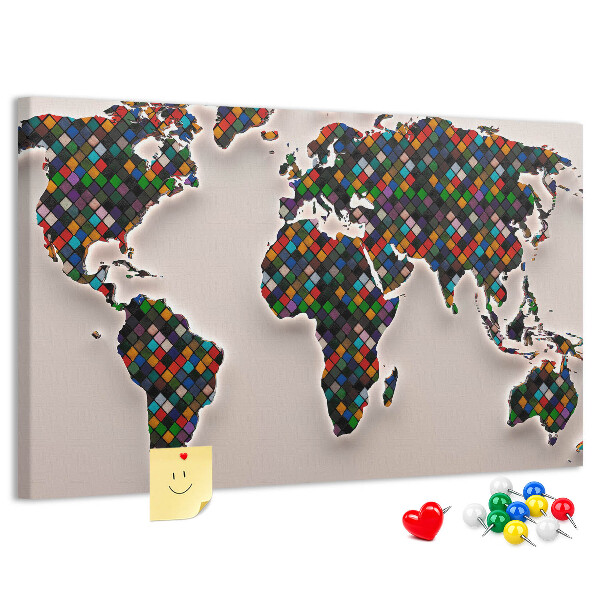 Cork board Abstract world map