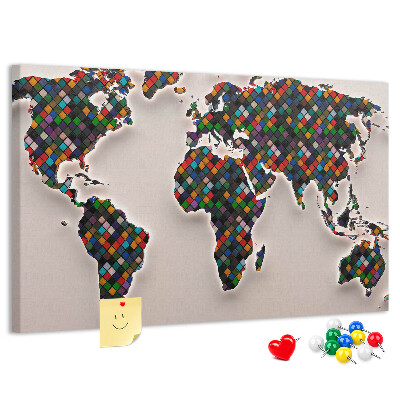 Cork board Abstract world map