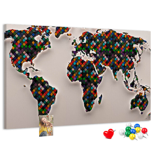 Cork board Abstract world map