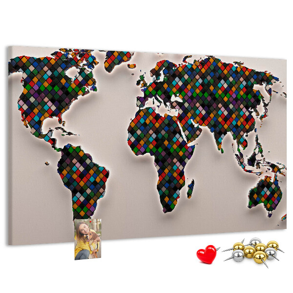 Cork board Abstract world map