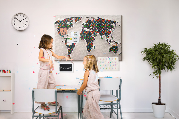 Cork board Abstract world map