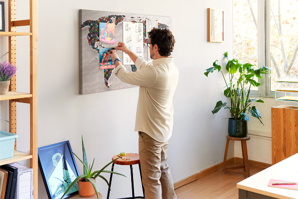 Cork board Abstract world map