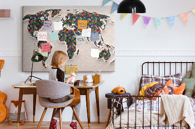 Cork board Abstract world map