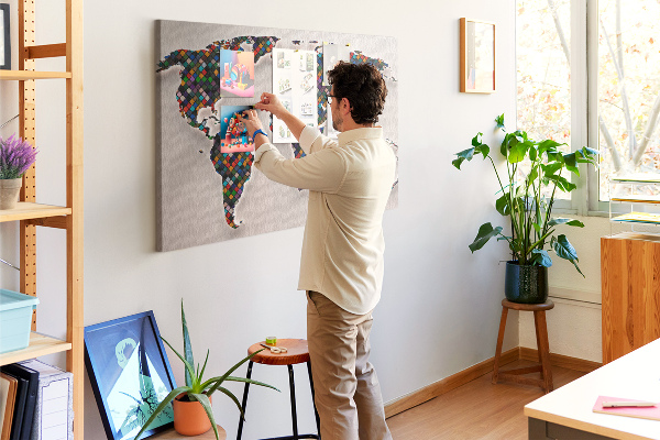 Cork board Abstract world map