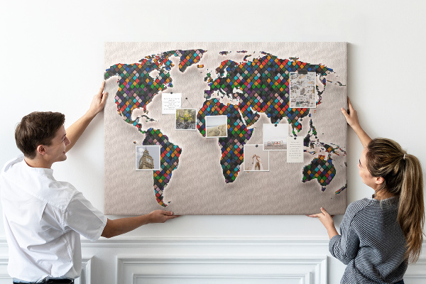 Cork board Abstract world map
