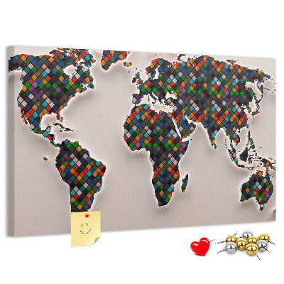 Cork board Abstract world map