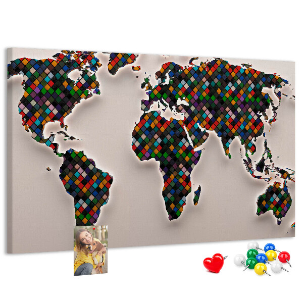 Cork board Abstract world map