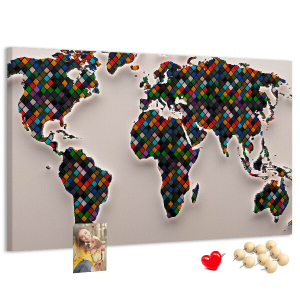 Cork board Abstract world map