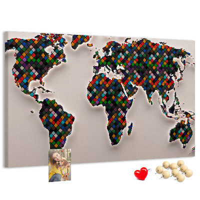Cork board Abstract world map