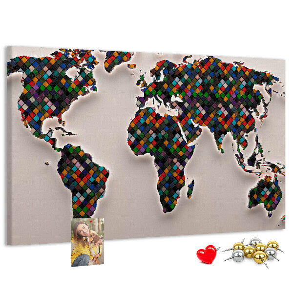 Cork board Abstract world map