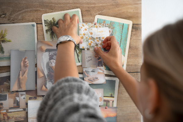 Cork display board Polaroid photos