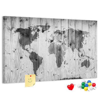 Cork memo board World Map on wood