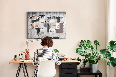 Cork memo board World Map on wood