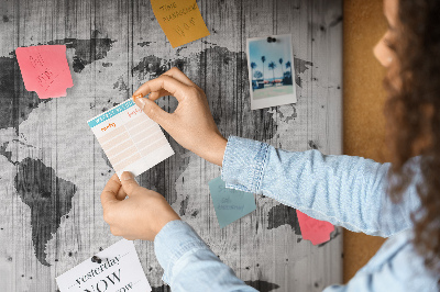 Cork memo board World Map on wood