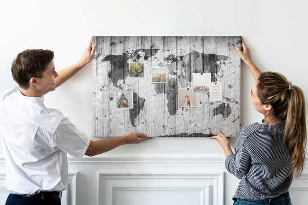 Cork memo board World Map on wood