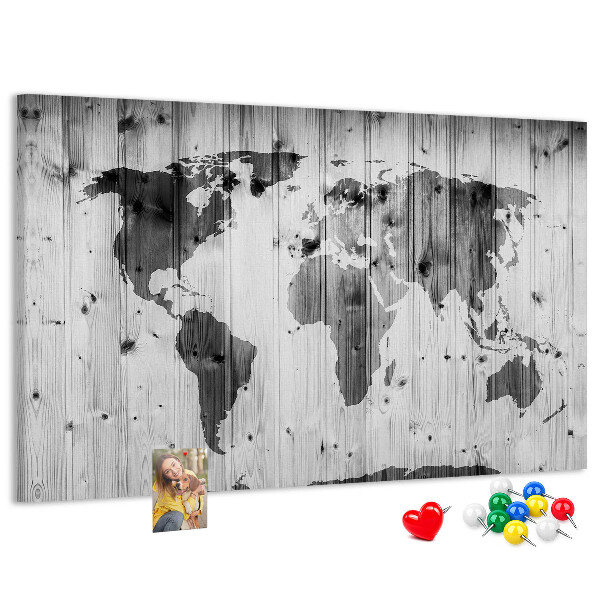 Cork memo board World Map on wood