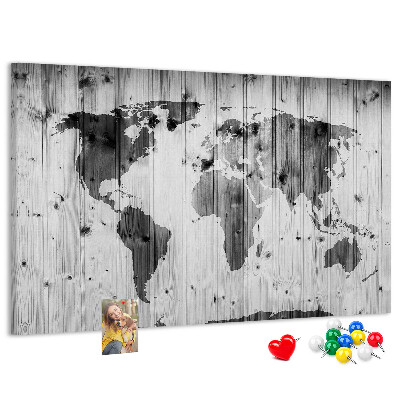Cork memo board World Map on wood