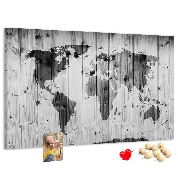 Cork memo board World Map on wood