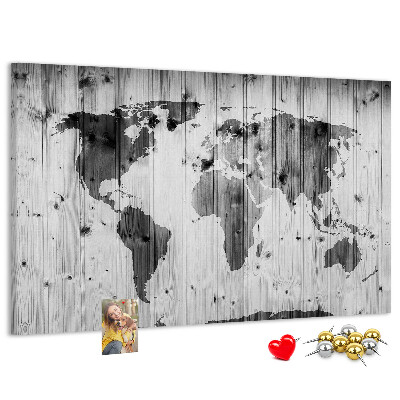 Cork memo board World Map on wood