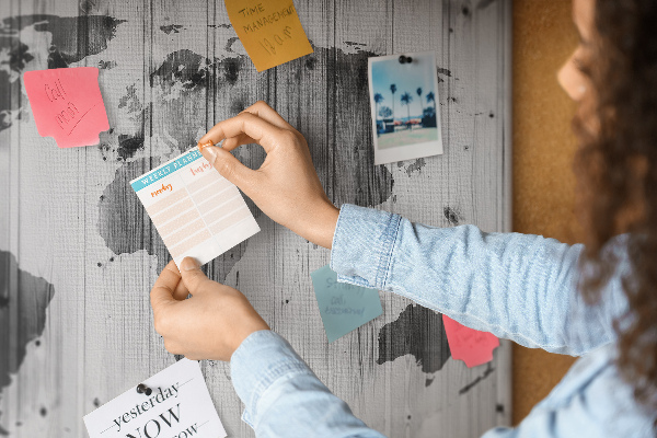 Cork memo board World Map on wood