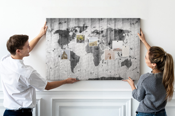 Cork memo board World Map on wood