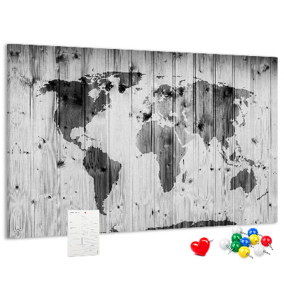Cork memo board World Map on wood