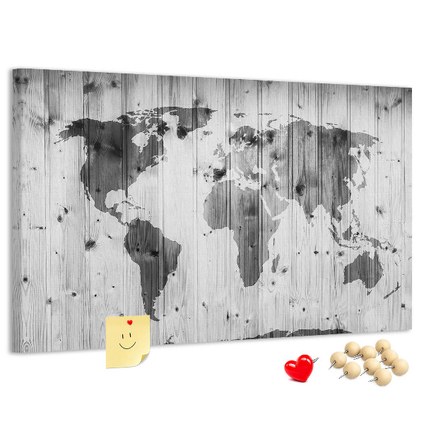 Cork memo board World Map on wood