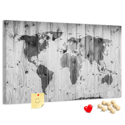 Cork memo board World Map on wood