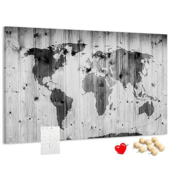 Cork memo board World Map on wood