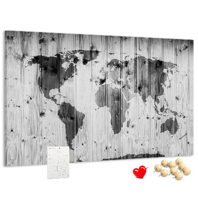 Cork memo board World Map on wood