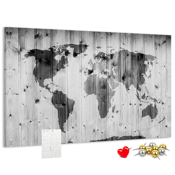 Cork memo board World Map on wood