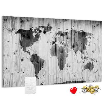 Cork memo board World Map on wood